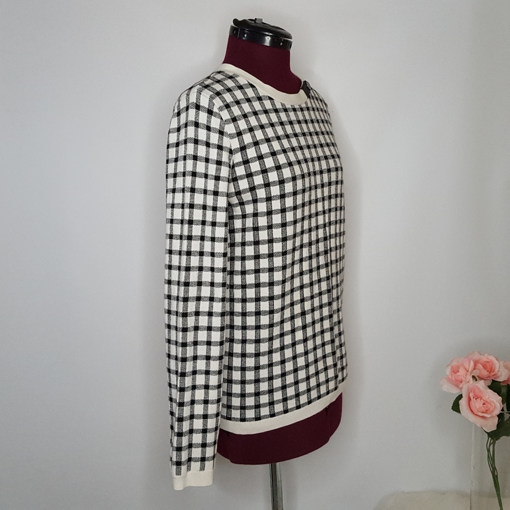 Jones New York Signature Pullover Black White Gingham Check Top Women's Size L - Picture 4 of 13
